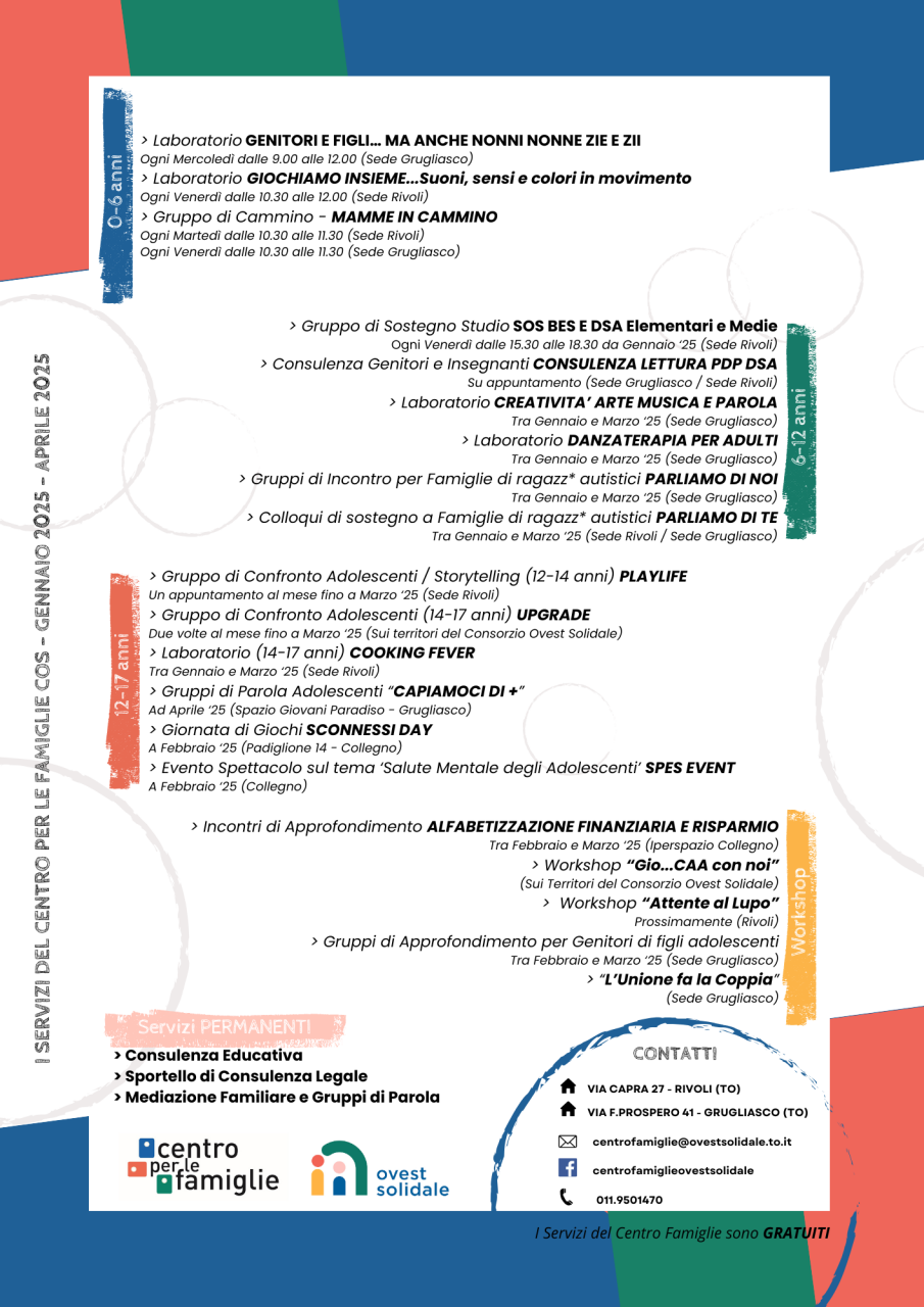 Calendario Attività Centro per le Famiglie gennaio-aprile 2025